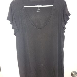 Black V-Neck Ruffle Sleeve Top